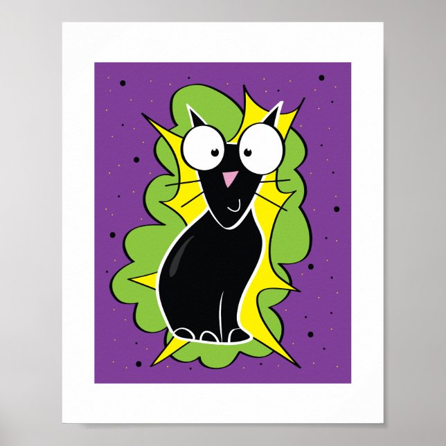 Söt svart kattillustration | Barn djurkonst Poster (Framsidan)