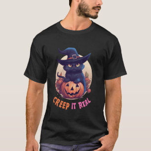 Söt svart kattpumpa Creep It Real Full Moon Hal T Shirt