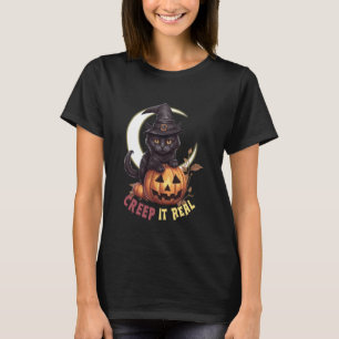Söt svart kattpumpa Creep It Real halvmåne T Shirt
