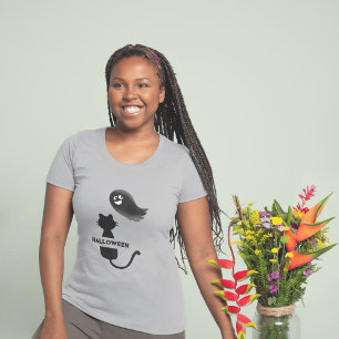 Söt svart kattspökhalloween kvinna T-Shirt