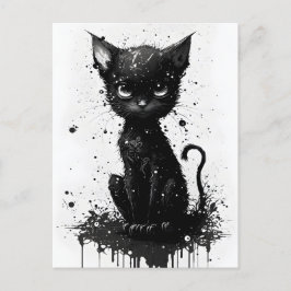 Söt svart kattunge bläcktryck goth postkort vykort