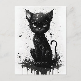 Söt svart kattunge bläcktryck goth postkort vykort