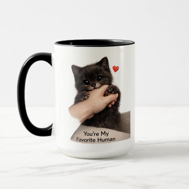 Söt svart kattunge "Du är min favoritmänniska"-mug Mugg (Vänster)