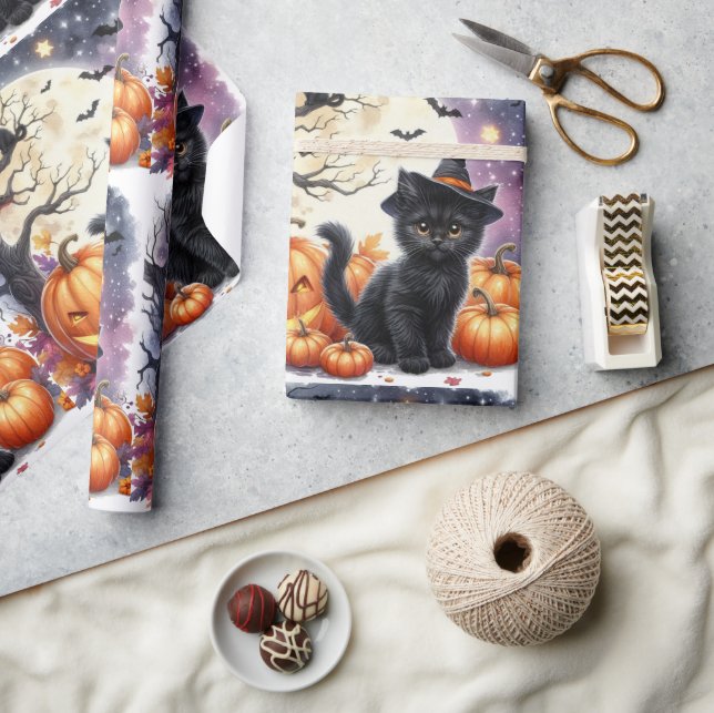 Söt svart kattunge Halloween-inslagspapper Presentpapper (Hantverk)