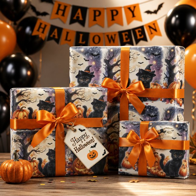 Söt svart kattunge Halloween-inslagspapper Presentpapper (Skapare uppladdad)