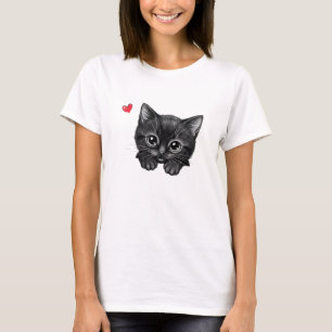 Söt svart kattunge med hjärta T-shirt