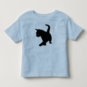 Söt svart kattunge silhuett svans högt hållen t shirt