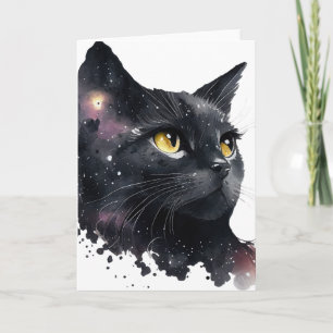Söt svart kosmisk akvarell katt kort