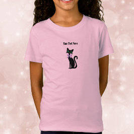 Söt svart kvinnlig katt rosa slinga gröna ögon t shirt