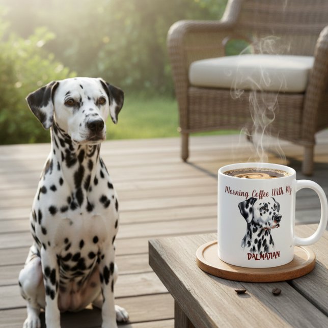 Söt svart morgonkaffe dalmatiner PERSONALISERA Kaffemugg (Skapare uppladdad)