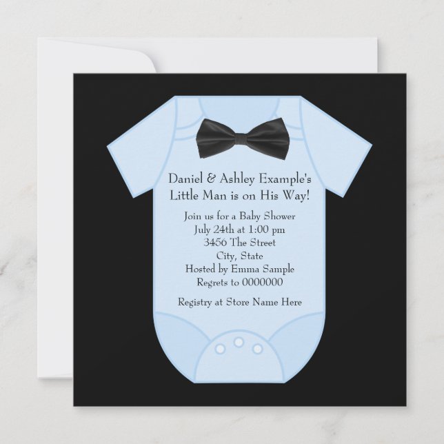 Söt svart och blå baby boy shower inbjudningar (Framsida)