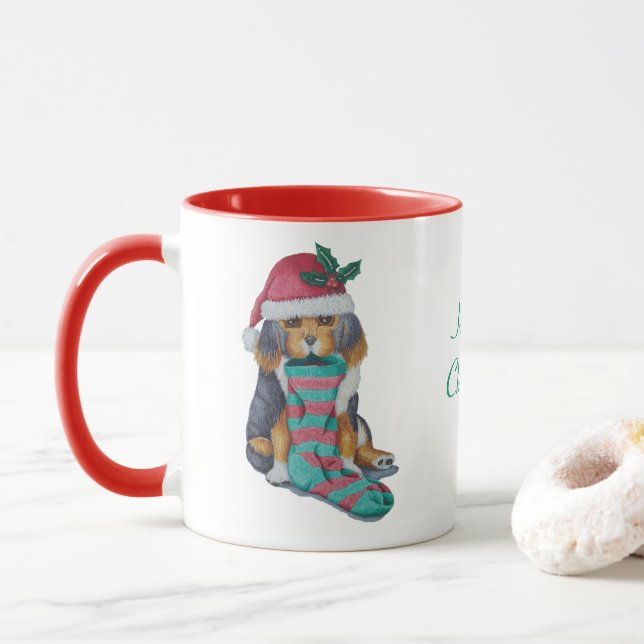 Söt svart och brun marionett, klädd till julklump mugg (Med munk)