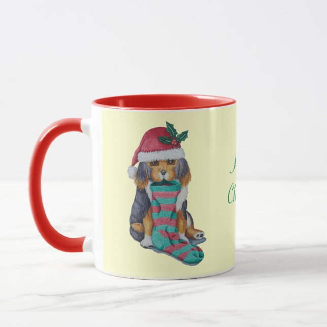 Söt svart och brun marionett, klädd till julklump mugg (Vänster)