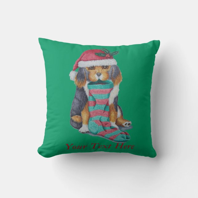 Söt svart och brun valp-hund för jultoma kudde (Framsida)