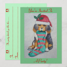 Söt svart och brun valp med julstrumpor inbjudningar