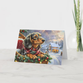 Söt svart och tan dachshund jul helgkort