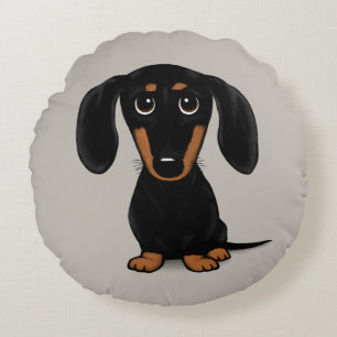 Söt svart och tan dachshund tecknad wienerhund rund kudde
