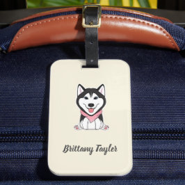 Söt svart och vit husky hund bagagebricka