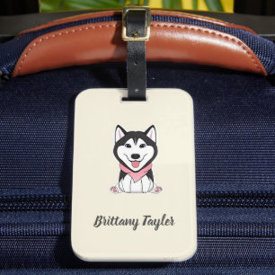 Söt svart och vit husky hund bagagebricka