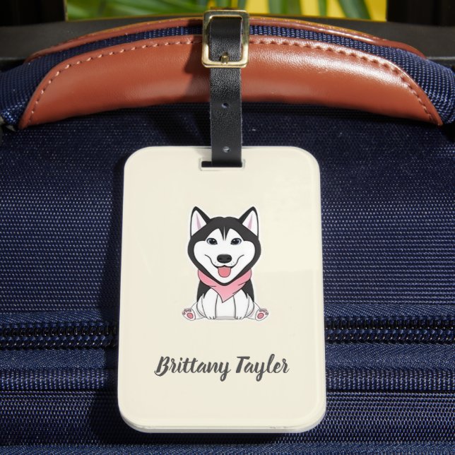 Söt svart och vit husky hund bagagebricka (Framsida Insitu 2)