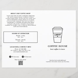 Söt svart och vit kaffekopp kaffebar meny