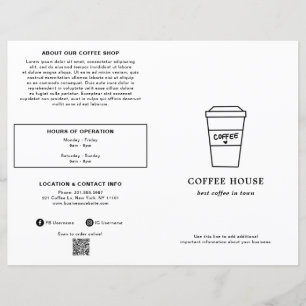 Söt svart och vit kaffekopp kaffebar meny