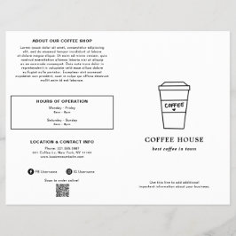 Söt svart och vit kaffekopp kaffebar meny