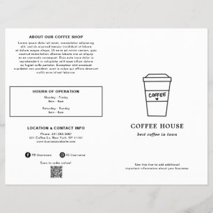 Söt svart och vit kaffekopp kaffebar meny