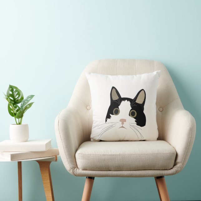 Söt svart och vit katt kudde (Stol)