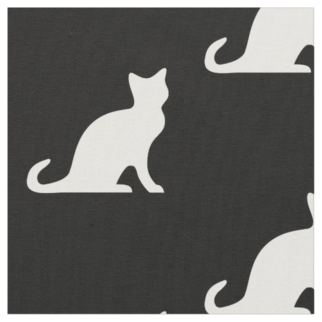 Söt svart och vit katters siluett textil tyger (Närbild)