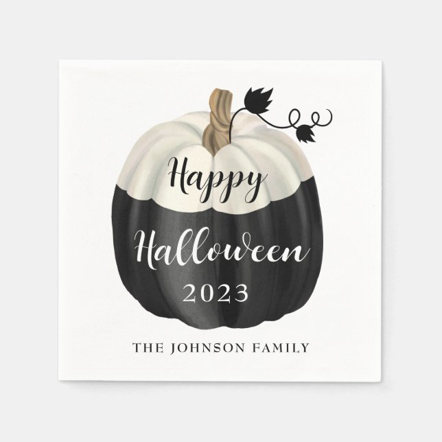 Söt svart och vit pumpa Gott Halloween 2022  Pappersservett (Framsidan)