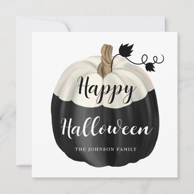 Söt svart och vit pumpa Gott Halloween Kort (Framsida)