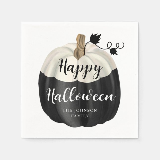 Söt svart och vit pumpa Gott Halloween Pappersservett (Framsidan)