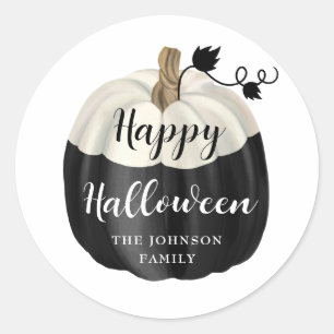 Söt svart och vit pumpa Gott Halloween  Runt Klistermärke