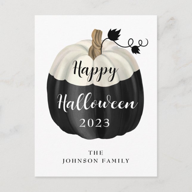 Söt svart och vit pumpa Gott Halloween Vykort (Framsida)