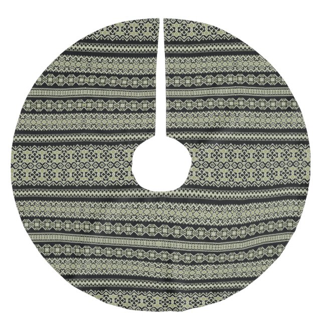 Söt svart oliv ukraina ornament bakgrund julgransmatta borstad polyester (Framsidan)