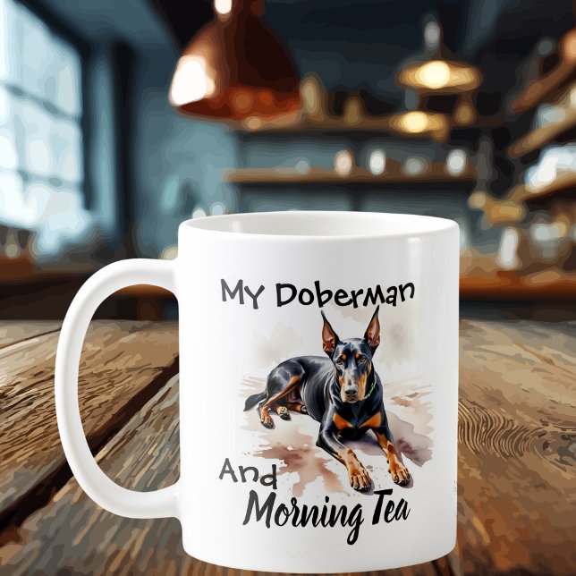 Söt svart på vit ''Min Doberman & Te Kaffemugg (Skapare uppladdad)