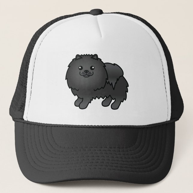 Söt svart Pomeranian tecknad hund Keps (Framsida)