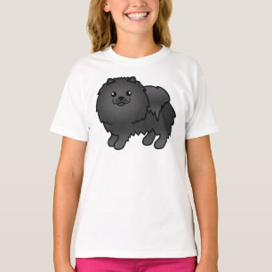 Söt svart Pomeranian tecknad hund T Shirt