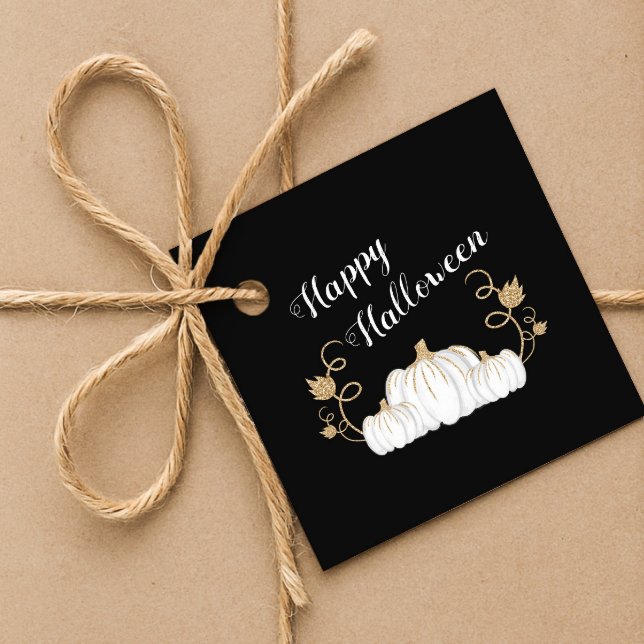 Söt svart pumpa Gott Halloween Gåvor Etiketter (Cute Black Pumpkin Happy Halloween Favor Tags)