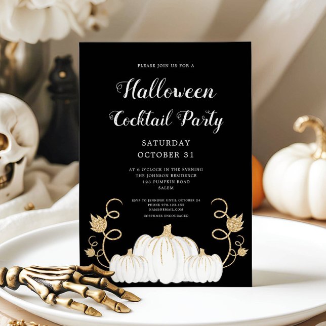 Söt Svart Pumpa Halloween Cocktailfest Inbjudningar (Cute Black Pumpkin Halloween Cocktail Party Invitation)