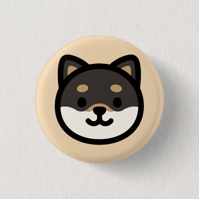 Söt svart Shiba Inu hund ansikte Knapp (Framsida)