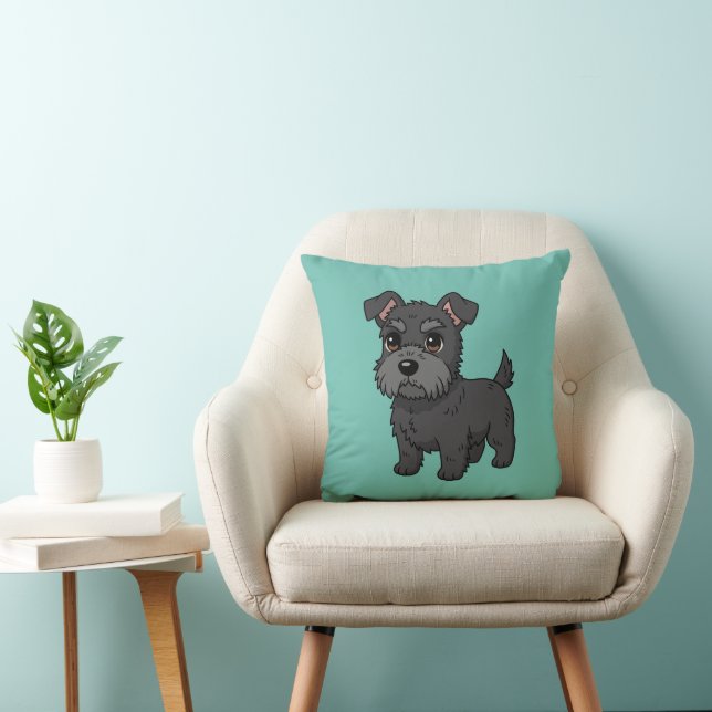 Söt svart skotsk terrier hund grön kudde (Stol)