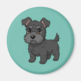Söt svart skotsk terrier hund grön magnet