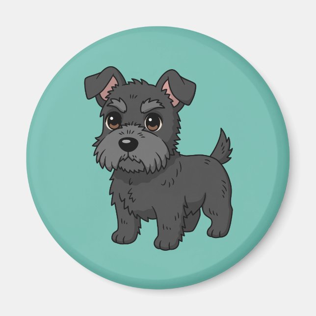 Söt svart skotsk terrier hund grön magnet (Framsidan)