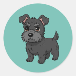 Söt svart skotsk terrier hund grön runt klistermärke