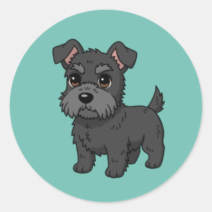 Söt svart skotsk terrier hund grön runt klistermärke