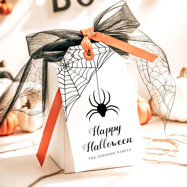 Söt svart spindel God Halloween Presentetikett (Cute Black Spider Happy Halloween Gift Tags)