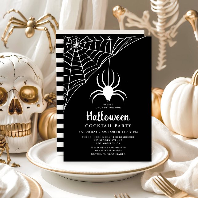 Söt Svart Spindel Halloween Cocktailfest Inbjudningar (Cute Black Spider Halloween Cocktail Party Invitation)
