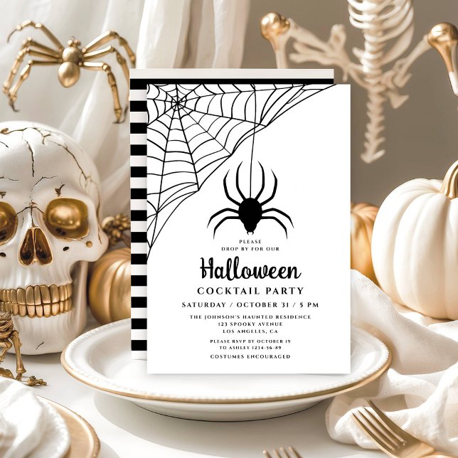 Söt Svart Spindel Halloween Cocktailfest Inbjudningar ( Cute Black Spider Halloween Cocktail Party Invitation)